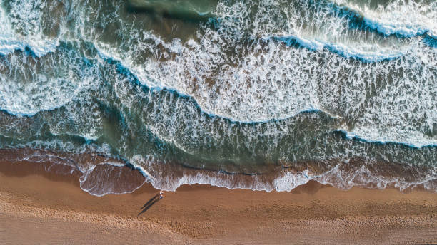 istock High angle view of man walking on the beach 859102660