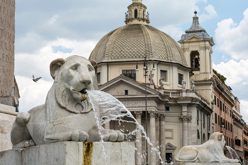 Lions fountain at Piazza del Popolo, Rome, Italy