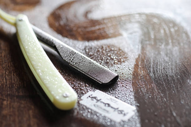 istock Shaving accessories on a wooden background 859111446