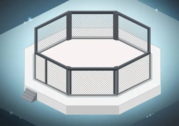 Vector illustration of MMA cage. Octagon isometric view.