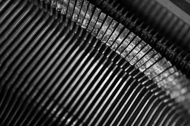 istock Different small metal elements of an old typewriter 859117454