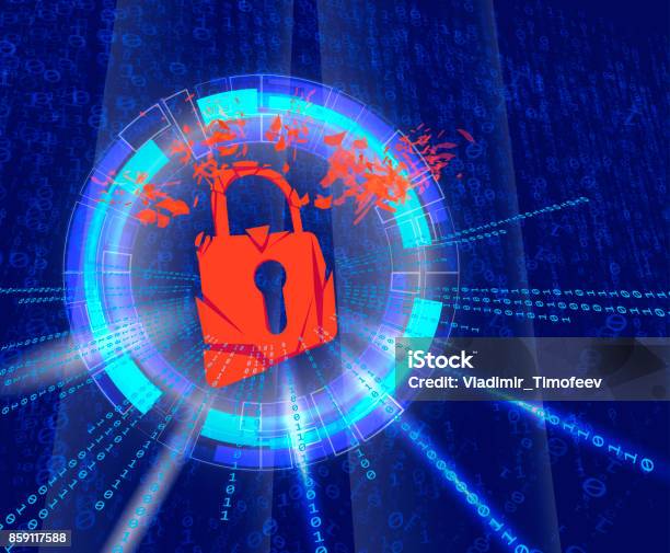 Block Machine Hacker Decaying Padlock Surrounded By Binary Lines Hacker Attacks On ...
