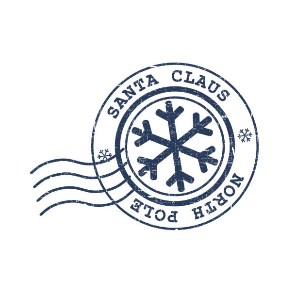 Stamp Santa Claus Merry Christmas post stamp Santa Claus from North Pole. Isolated vector illustration on white background. santa letter stock illustrations