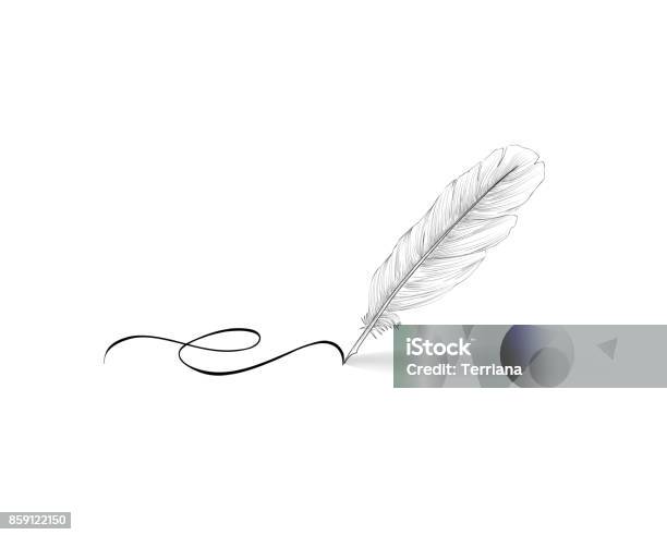 Feather Pen Icon Calligraphy Sign Stock Illustration - Download Image Now - Writing - Activity, Feather, Quill Pen