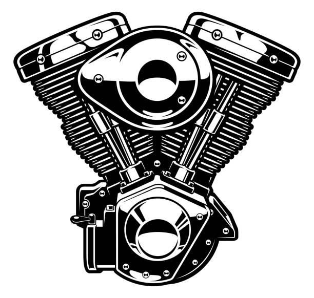 ilustraciones, imágenes clip art, dibujos animados e iconos de stock de monocromo motor de motocicleta - motor