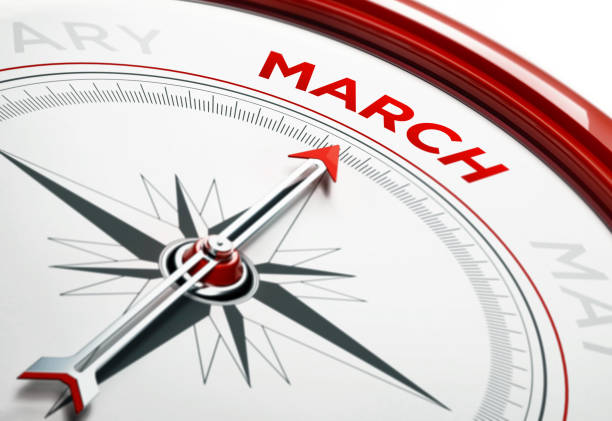 istock Arrow of A Compass Pointing March Month 859123096