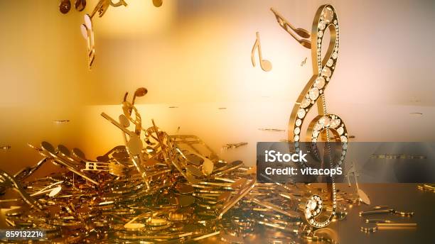 3d Rendering Of A Musical Treble Clef And Falling Notes Stock Photo - Download Image Now