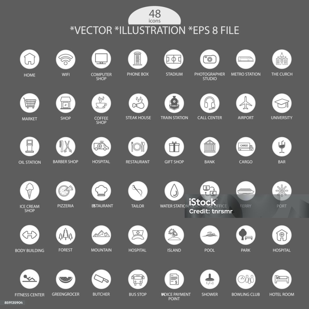 Artistic White Circle Icon Set Artistic White Circle Icon Set, Vector, Illustration, Eps File Airport stock vector