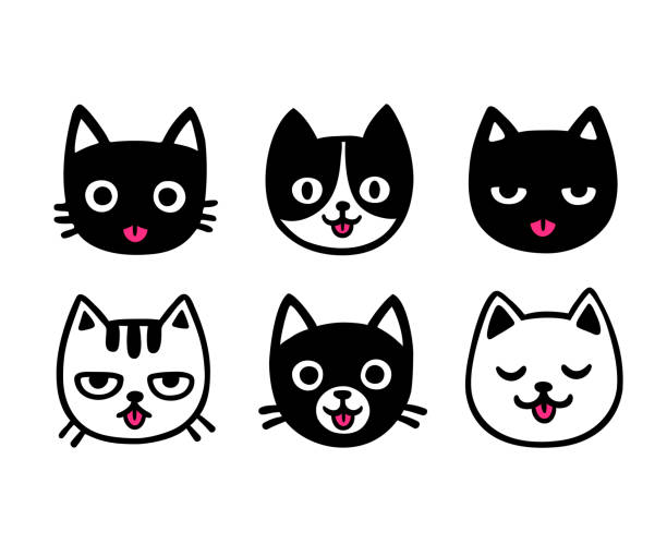 niedlichen cartoon katzen zunge - cats stock-grafiken, -clipart, -cartoons und -symbole