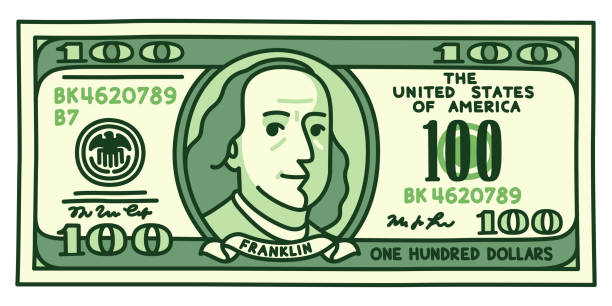 cartoon-100 dollar-schein - us paper currency illustrations stock-grafiken, -clipart, -cartoons und -symbole