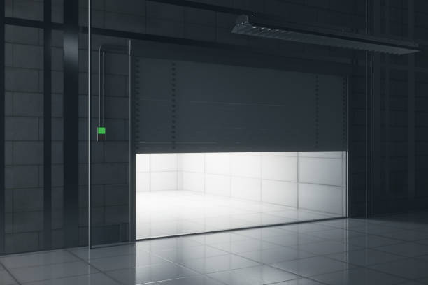 istock Grunge garage with opening door side 859142642