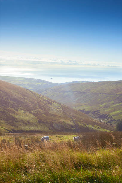 View from mountain road out to sea over Ramsey