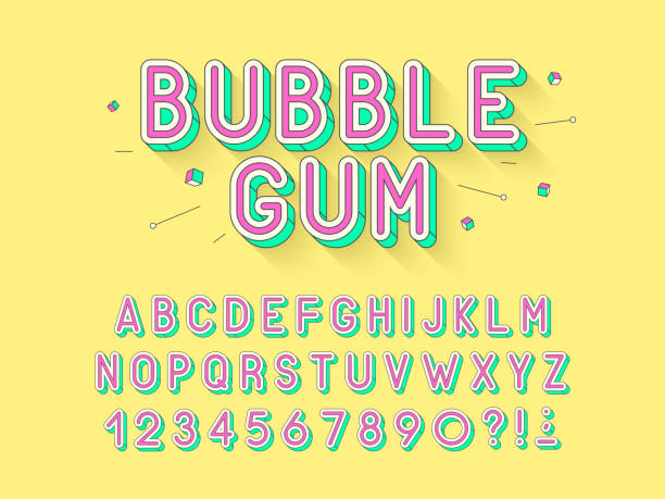 Vector retro Bubble gum bold font design, alphabet, typeface, typography. Vector retro Bubble gum bold font design, alphabet, typeface, typography. Vector illustration typesetter stock illustrations