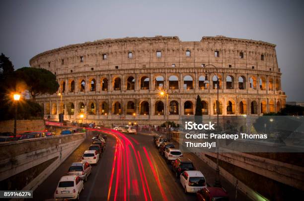 Colosseum At Night In Rome Italy Stock Photo - Download Image Now - Amphitheater, Ancient, Architecture