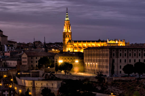 Panoramic night view of Toledo, medieval Spain. Europe