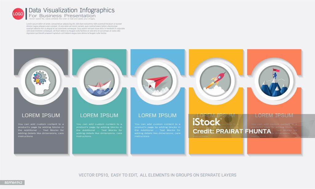 5 つのステップまたはオプション、チャート、グラフ、データ通信ビジネスのインフォ グラフィック テンプレートは事実と統計を作るより多くの興味深い、理解しやすく作るデータ駆動型引 - インフォグラフィックのロイヤリティフリーベクトルアート