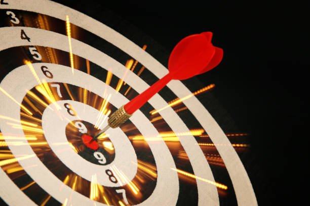 istock Red darts arrows in the target center 859164438