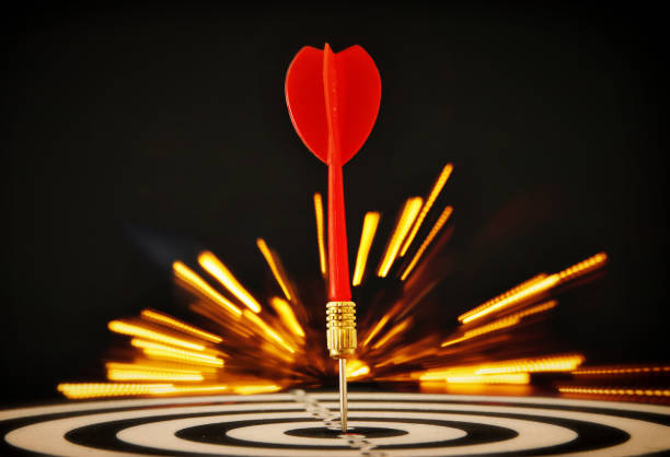 istock Red darts arrows in the target center 859164456