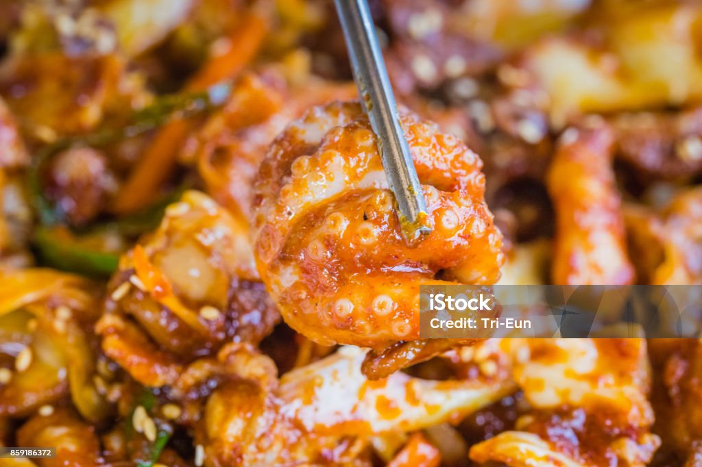 Stir-fried spicy octopus Korean War Stock Photo