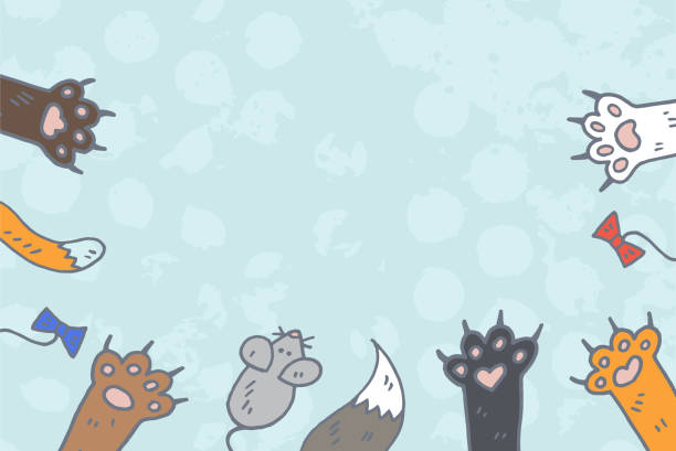 ilustraciones, imágenes clip art, dibujos animados e iconos de stock de vector de fondo de patas de gato - cat paw print