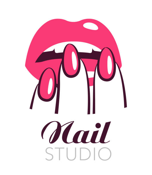 ilustraciones, imágenes clip art, dibujos animados e iconos de stock de uñas, labios y salón de belleza símbolo vector etiqueta - salón de belleza para manicura