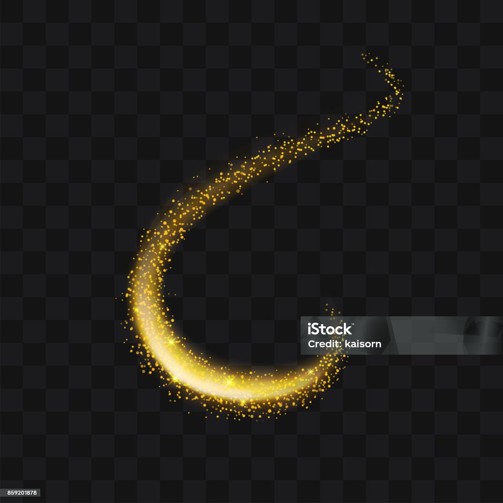 Gold glittering trail sparkling stardust abstract particles on background. Use for your product element. Dust stock vector