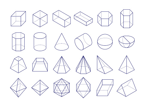 3D geometric shapes. Outline objects, vector illustration eps 10