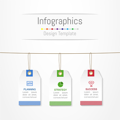 Infographic design elements for your business data with 3 options, parts, steps, timelines or processes, Label tag concept. Vector Illustration.