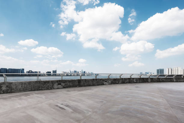 istock empty concrete floor with cityscape of modern city 859202520