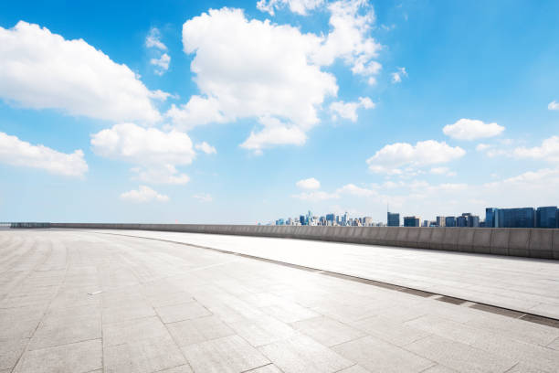 istock empty marble floor with cityscape of modern city 859207246