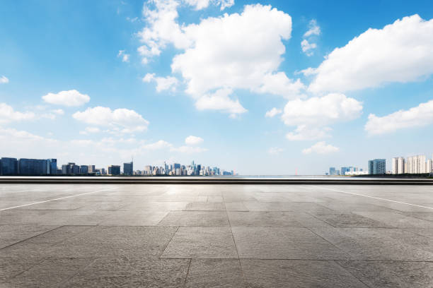 istock empty marble floor with cityscape of modern city 859207500