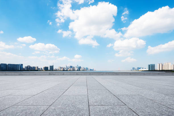 istock empty marble floor with cityscape of modern city 859211572