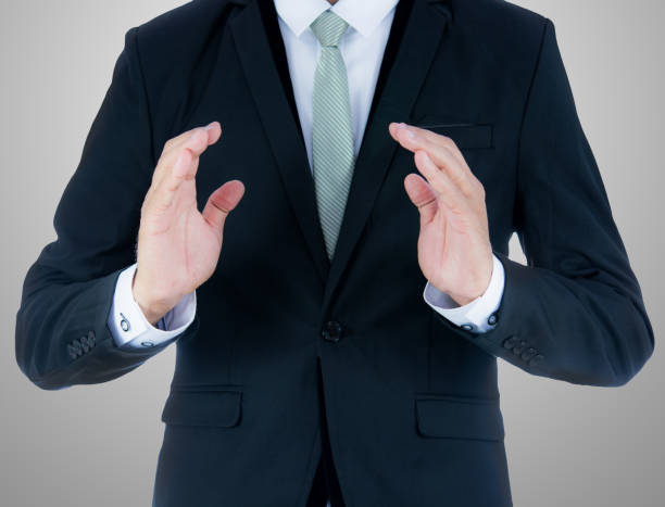 istock Businessman standing posture show hand 859214158