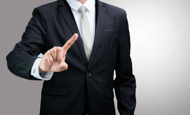 istock Businessman standing posture show hand 859214284