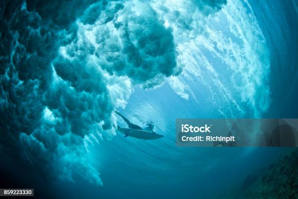 Dark Duckdive Stock Photo - Download Image Now - Surfing, Wave - Water, Breaking Wave