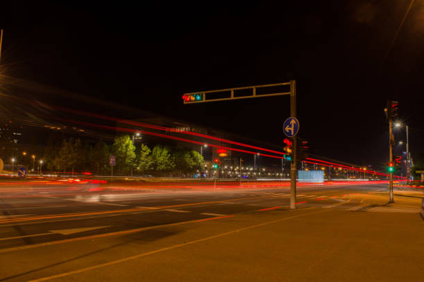 istock Traffic lights in town with long exposure 859227044