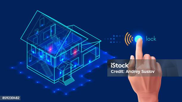 Security System Of Smart Home 3d House Plan Xray Stock Illustration - Download Image Now