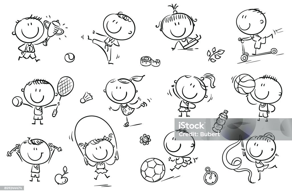 Kids and Sport Active kids with sport things representing healthy lifestyle. Easy to print and edit. Vector files can be scaled to any size. Child stock vector