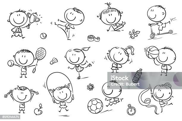 Kids And Sport Stock Illustration - Download Image Now - Child, Stick Figure, Sport