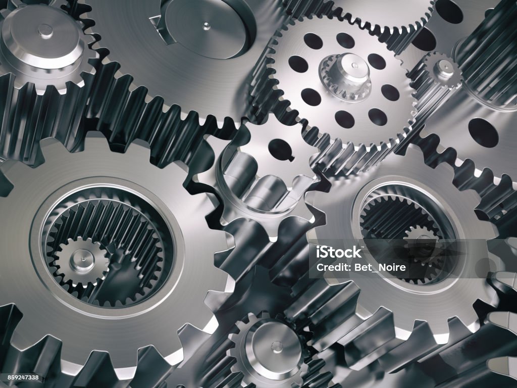 Engine gears wheels and cogwheels. Industrial background. Engine gears wheels and cogwheels. Industrial background. 3d illustration Gear - Mechanism Stock Photo