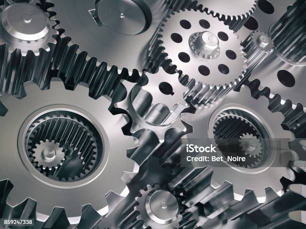 Engine Gears Wheels And Cogwheels Industrial Background Stock Photo - Download Image Now