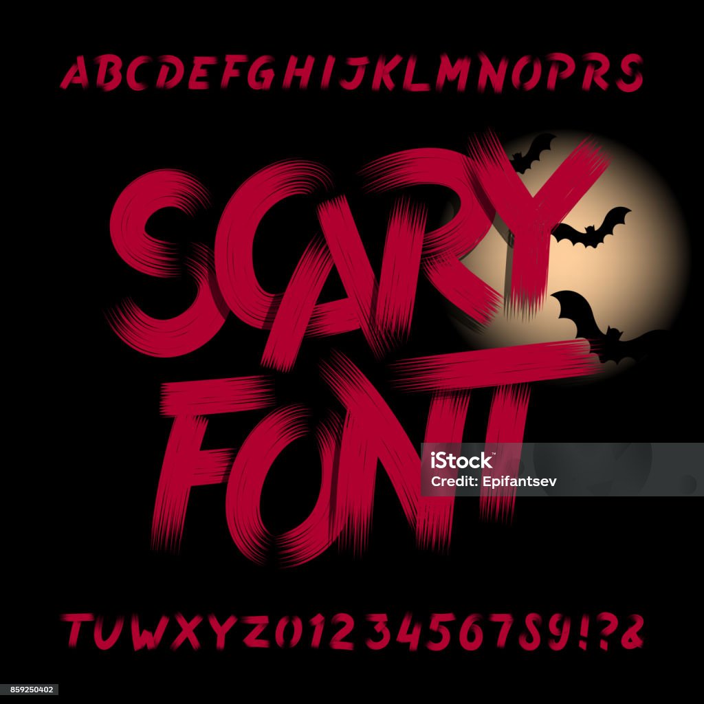 Scary alphabet font. Dirty letters, numbers and symbols. Scary alphabet font. Dirty letters, numbers and symbols. Hand drawn vector typography for your headers or any typography design. Typescript stock vector