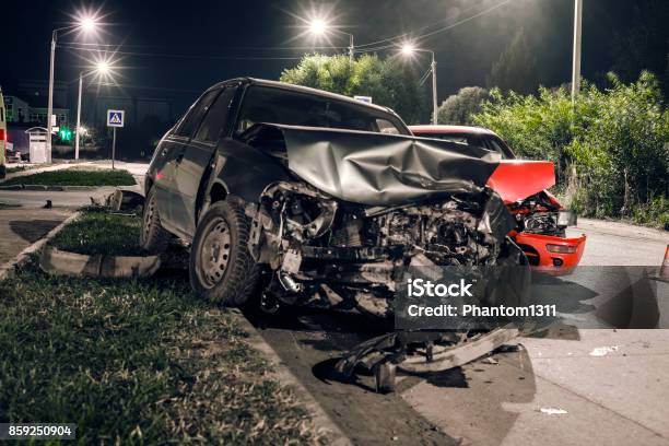 Night Car Accident Stock Photo - Download Image Now - Car Accident, Crash, Car