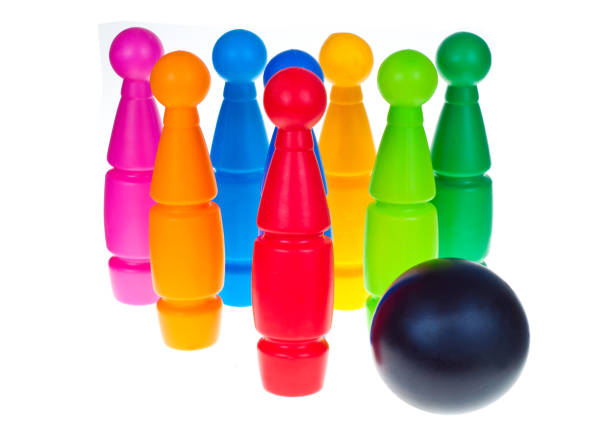 istock Bowling colorful skittles for children 859251110