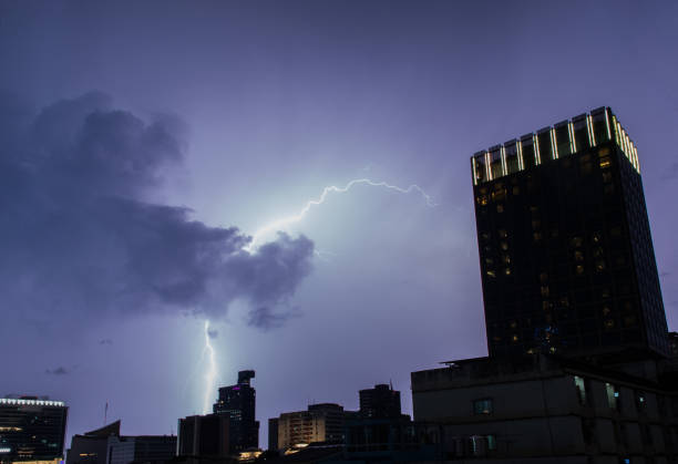 istock Lightning strikes over the city 859251484