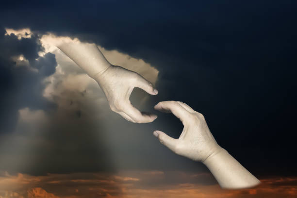 istock Image of man stretch out a Helping Hand to the other man who need help. 859255632