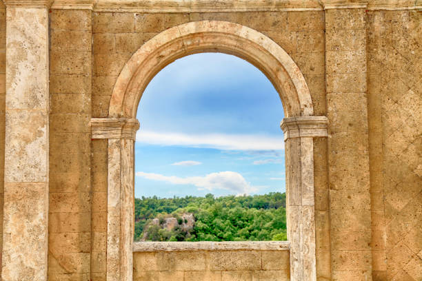 istock Italian view through the arch window, Tuscany, Italy. 859257986