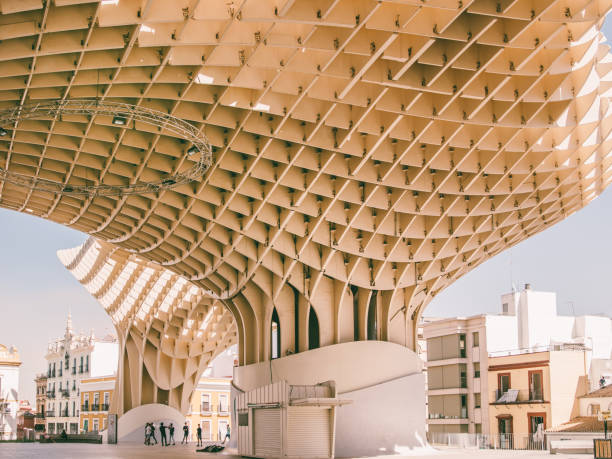 Metropol Parasol (by architect Jurgen Mayer H), September 13th, modern architecture on Plaza de la Encarnacion Seville, Spain. This modern piece of architecture is prominent in the centre of Seville and has a unique honeycomb construction.