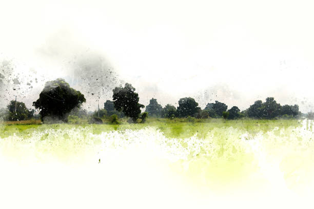 istock Abstract Colorful tree and landscape tree on watercolor painting background 859262312