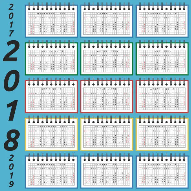 Vector illustration of Notepad calendar, 2018 year